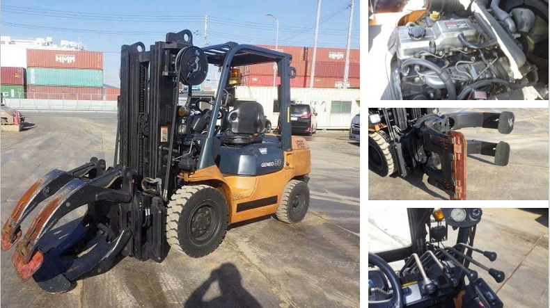 Hình ảnh xe nâng dầu Toyota 3 tấn, model 7FD30, nhập khẩu từ Nhật Bản, kẹp tròn chuyên dụng, sản xuất năm 2001.
