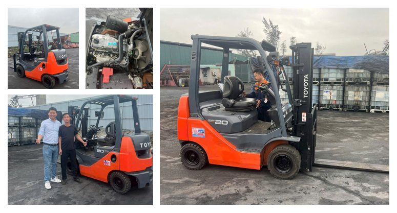 Xe nâng dầu Toyota 2 tấn khung V3000, làm việc trong container tại Hải Phòng