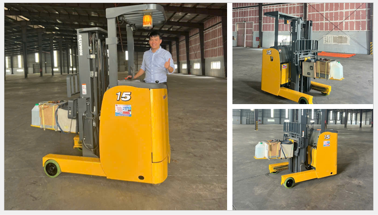 Xe nâng Komatsu đứng lái 1.5 tấn khung 3000mm, trang bị dịch giá.