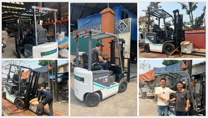 Hình ảnh bàn giao xe nâng điện Unicarriers 1.5 tấn tại Mỹ Đồng, Thủy Nguyên, Hải Phòng. Xe nâng điện Nhật Bản, nhập khẩu nguyên bản, chất lượng cao.