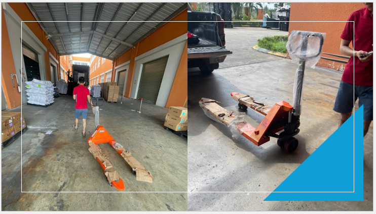 Xe nâng tay thủy lực trong môi trường làm việc thực tế tại Hải Phòng